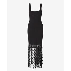 SIMKHAI Signa Lattice Fringe Midi Knit Tank Dress in Black NWT Size M